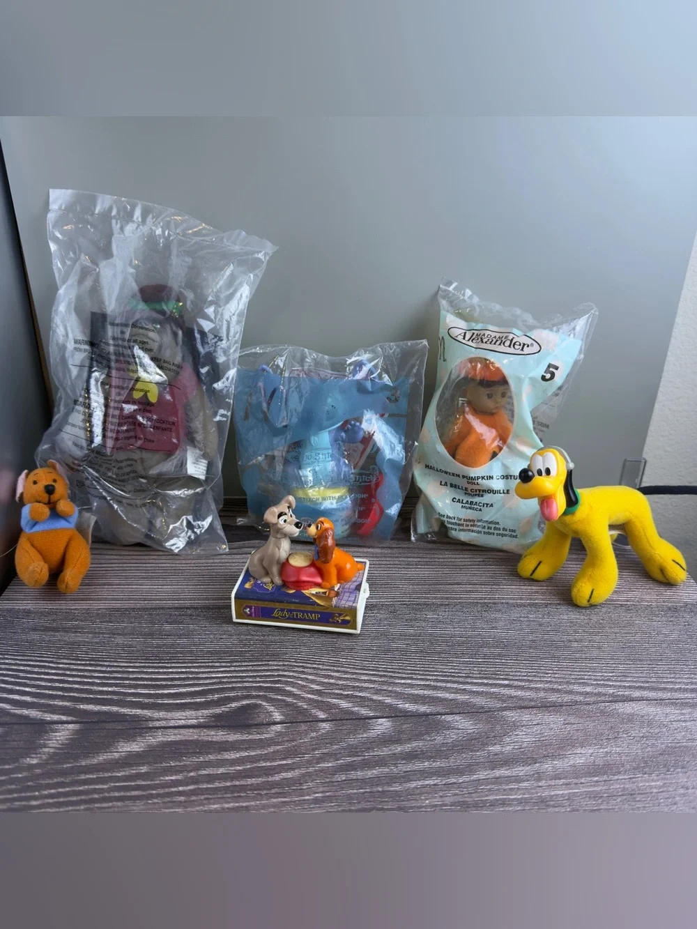 Vintage Disney McDonald’s Toy Lot of 6 Pluto Stitch Lady & Tramp Roo Pooh Sealed